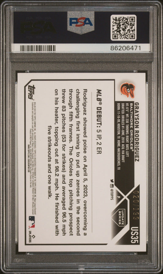 Graded 2023 Topps Update Grayson Rodriguez #US35 Red Foil #/199 Rookie RC Baseball Card PSA 10 Gem Mint