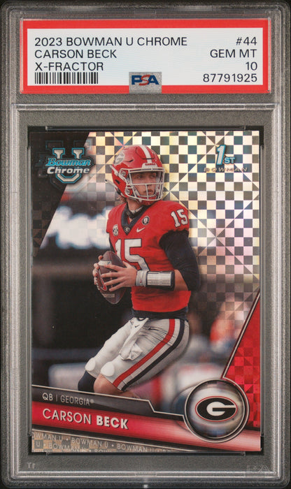 Graded 2023 Topps Bowman U Chrome Carson Beck #44 Xfractor Rookie RC Football Card PSA 10 Gem Mint