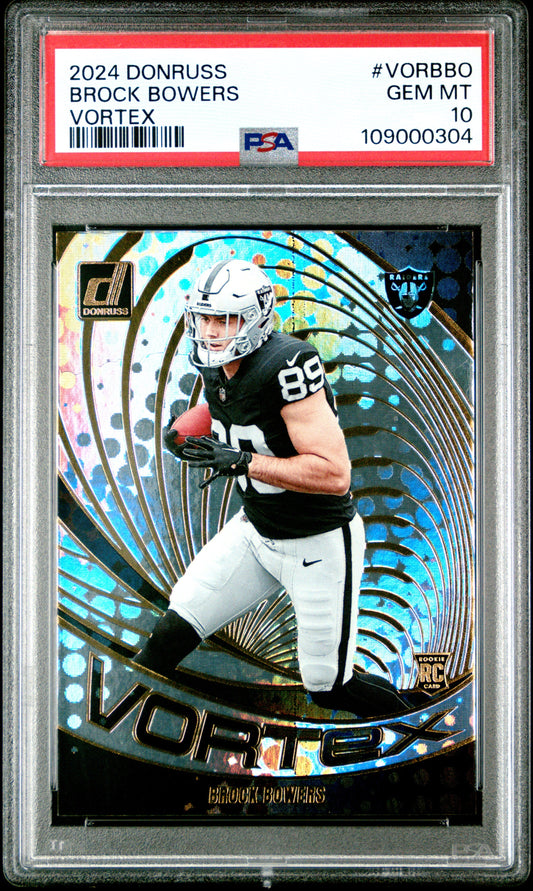 Graded 2024 Panini Donruss Brock Bowers #VORBBO Vortex Rookie RC Football Card PSA 10 Gem Mint