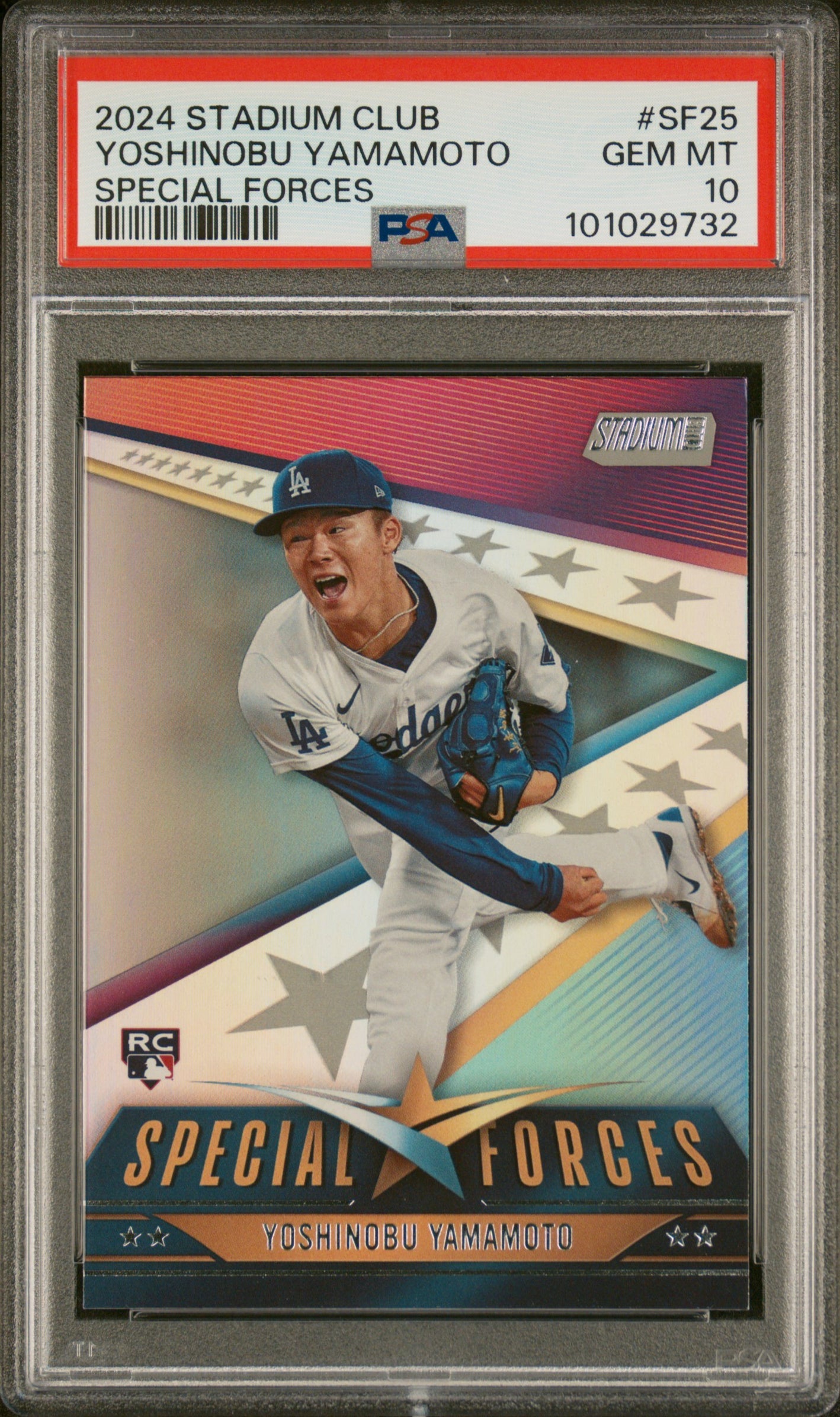 Graded 2024 Topps Stadium Club Yoshinobu Yamamoto #SF25 Special Forces Rookie RC Baseball Card PSA 10 Gem Mint