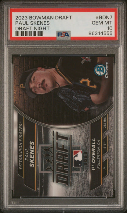 Graded 2023 Topps Bowman Draft Paul Skenes #BDN7 Draft Night Rookie RC Baseball Card PSA 10 Gem Mint