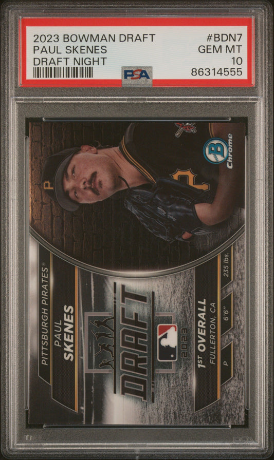 Graded 2023 Topps Bowman Draft Paul Skenes #BDN7 Draft Night Rookie RC Baseball Card PSA 10 Gem Mint