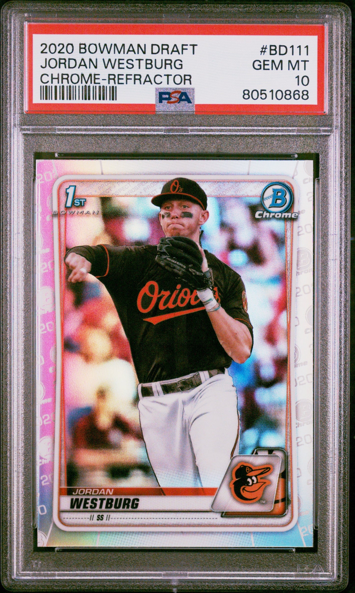 Graded 2020 Topps Bowman Draft Jordan Westburg #BD111 Chrome Refractor Rookie RC Baseball Card PSA 10 Gem Mint