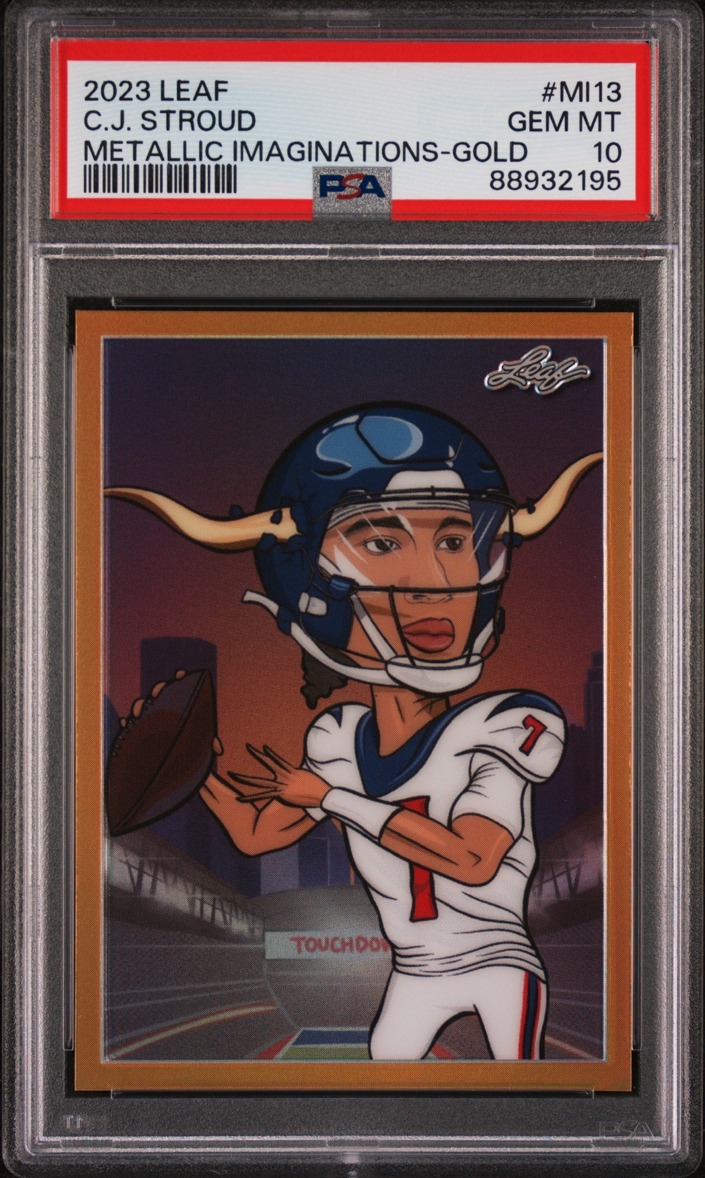 Graded 2023 Leaf CJ Stroud #MI13 Metallic Imaginations Gold #/99 Rookie RC Football Card PSA 10 Gem Mint