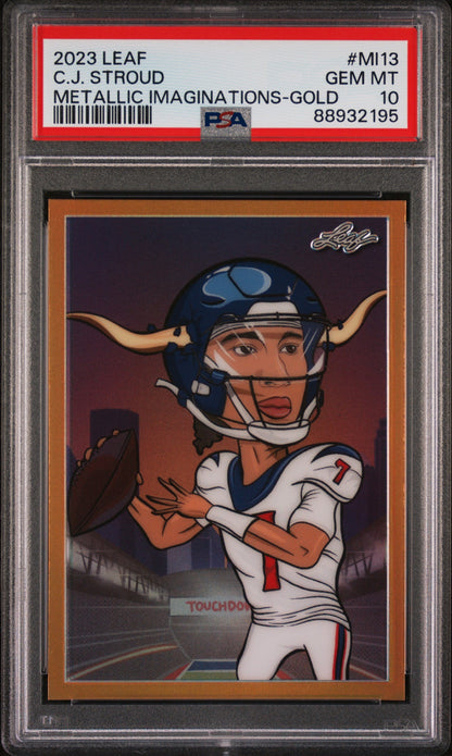 Graded 2023 Leaf CJ Stroud #MI13 Metallic Imaginations Gold #/99 Rookie RC Football Card PSA 10 Gem Mint