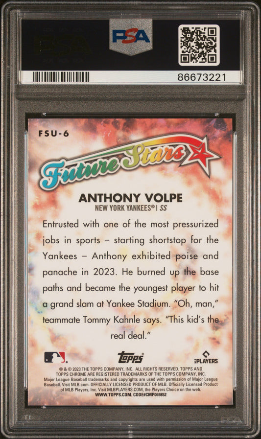 Graded 2023 Topps Chrome Update Anthony Volpe #FSU6 Future Stars Rookie RC Baseball Card PSA 10 Gem Mint