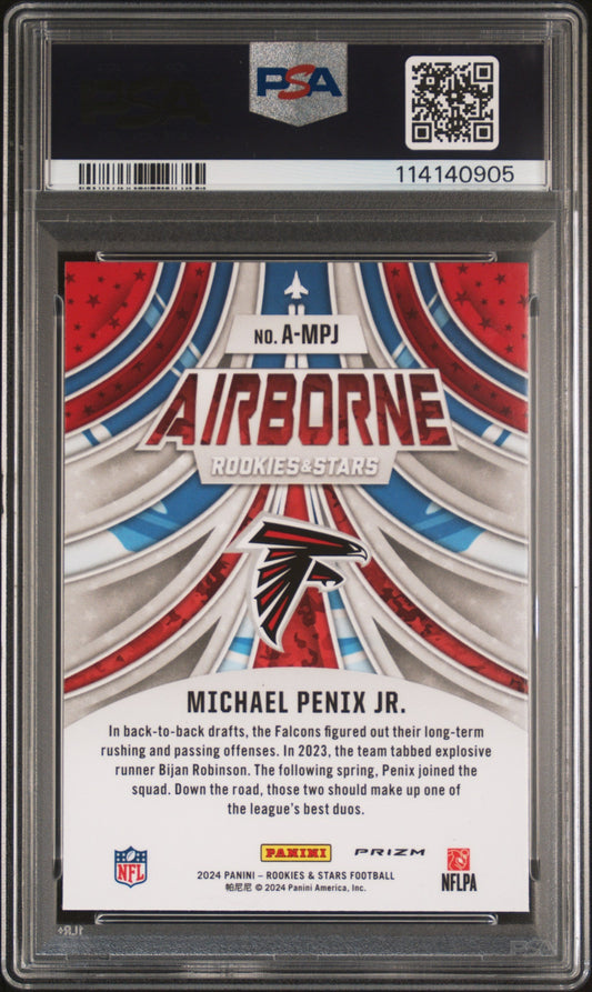 Graded 2024 Panini Rookies & Stars Michael Penix Jr #AMPJ Airborne Red Plaid Rookie RC Football Card PSA 10 Gem Mint