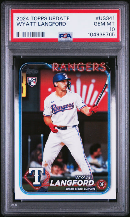 Graded 2024 Topps Update Wyatt Langford #US341 Rookie RC Baseball Card PSA 10 Gem Mint