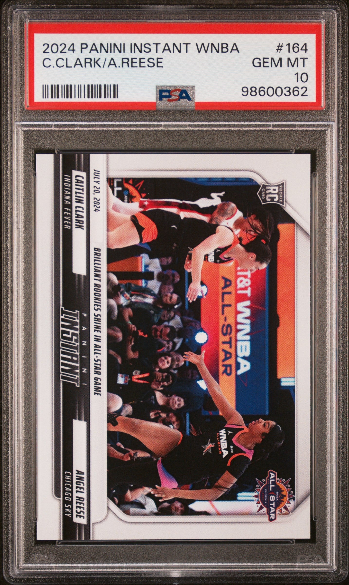 Graded 2024 Panini Instant WNBA Caitlin Clark/Angel Reese #164 All Star Game Rookie RC Basketball Card PSA 10 Gem Mint