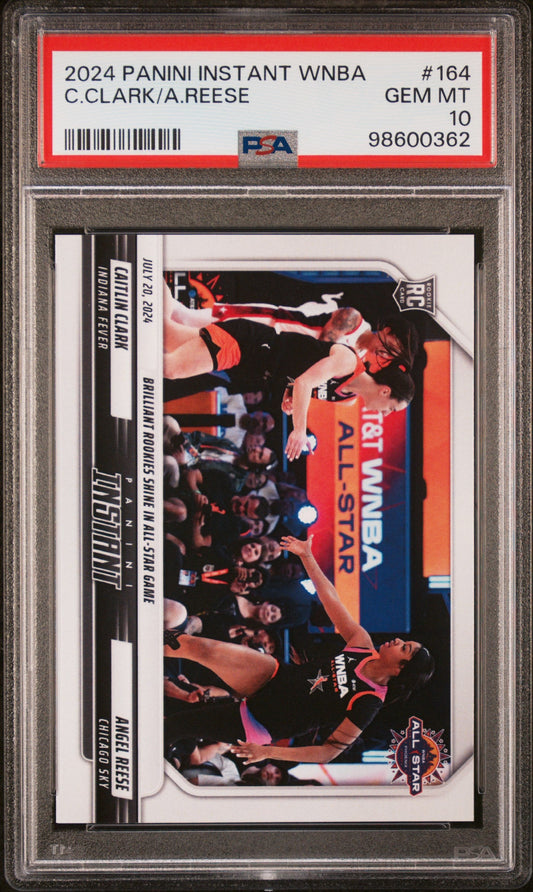 Graded 2024 Panini Instant WNBA Caitlin Clark/Angel Reese #164 All Star Game Rookie RC Basketball Card PSA 10 Gem Mint