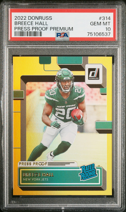 Graded 2022 Panini Donruss Breece Hall #314 Press Proof Premium Rookie RC Football Card PSA 10 Gem Mint