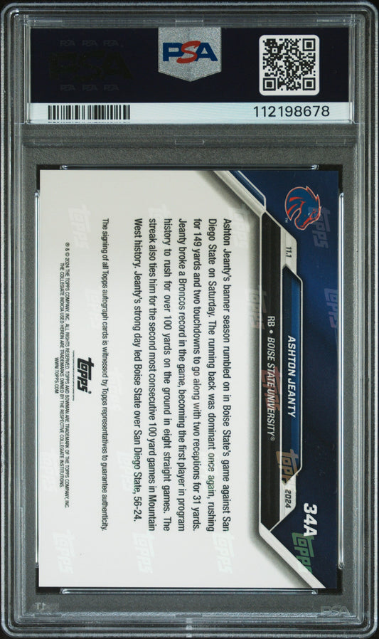 Graded 2024 Topps Bowman U Now Ashton Jeanty #34A Autograph Orange /5 Rookie RC Football Card PSA 10 Gem Mint Auto Grade PSA 10 Gem Mint
