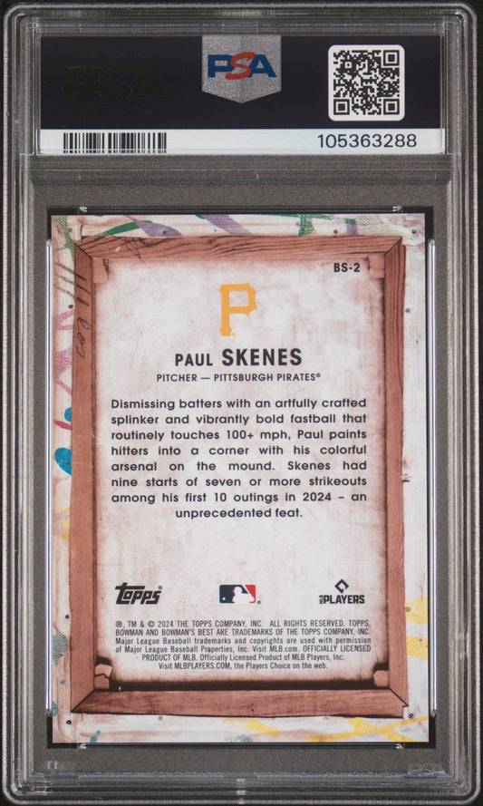 Graded 2024 Topps Bowmans Best Paul Skenes #BS2 Bowman Showpieces Rookie RC Baseball Card PSA 10 Gem Mint