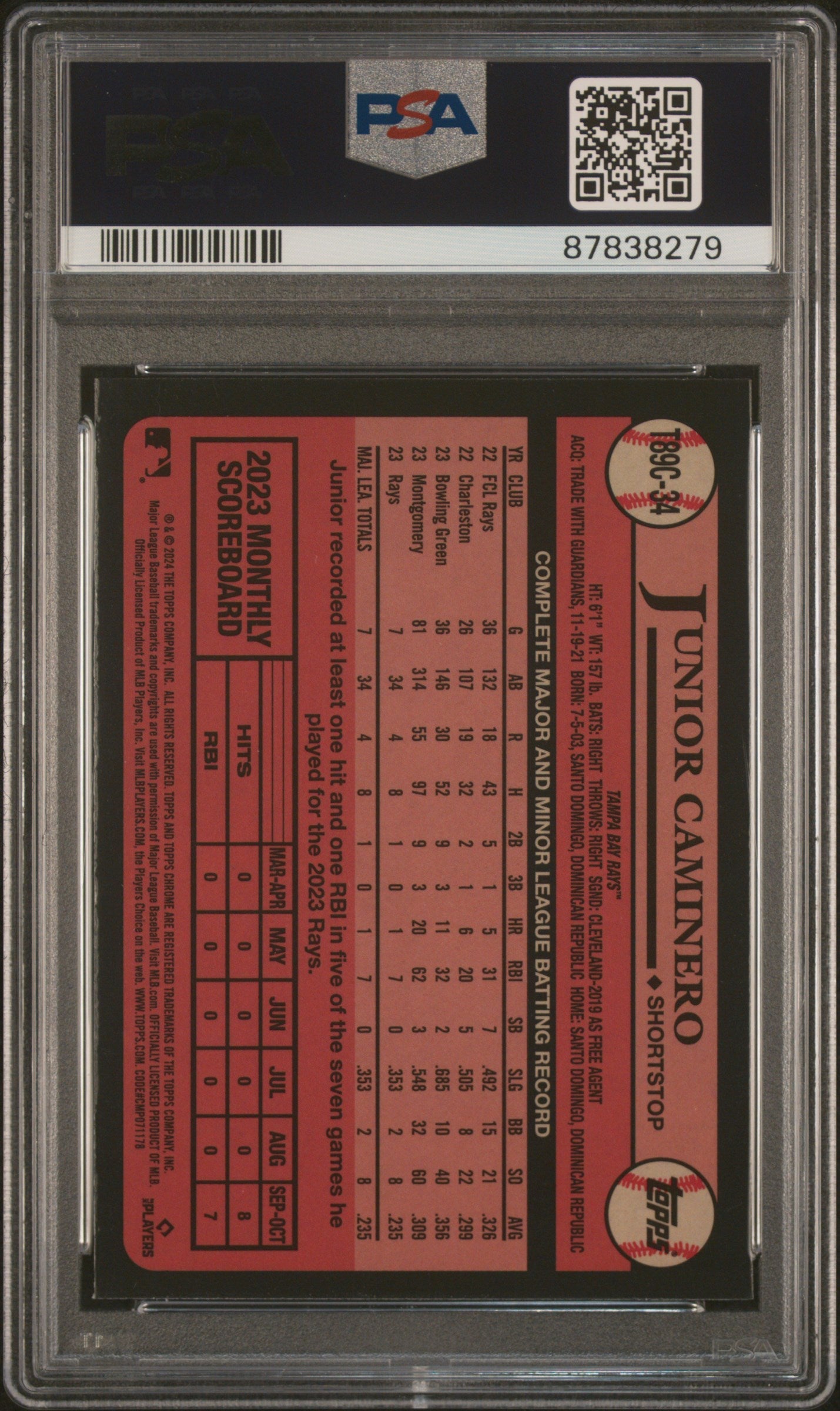Graded 2024 Topps Silver Pack Junior Caminero #T89C34 Rookie RC Baseball Card PSA 10 Gem Mint