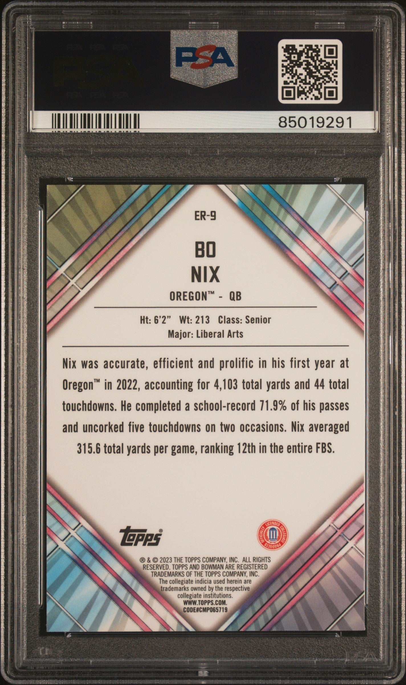 Graded 2023 Topps Bowman U Chrome Bo Nix #ER9 U/D Early Risers Rookie RC Football Card PSA 10 Gem Mint