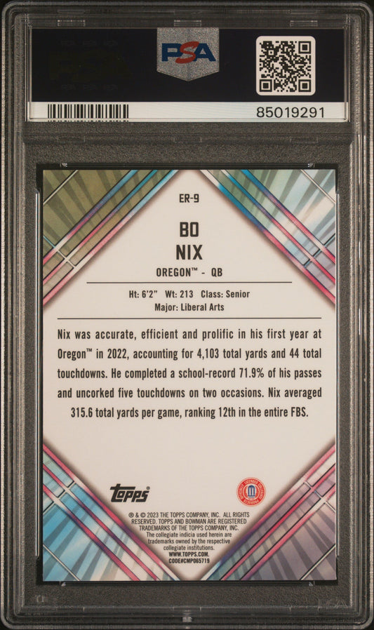 Graded 2023 Topps Bowman U Chrome Bo Nix #ER9 U/D Early Risers Rookie RC Football Card PSA 10 Gem Mint