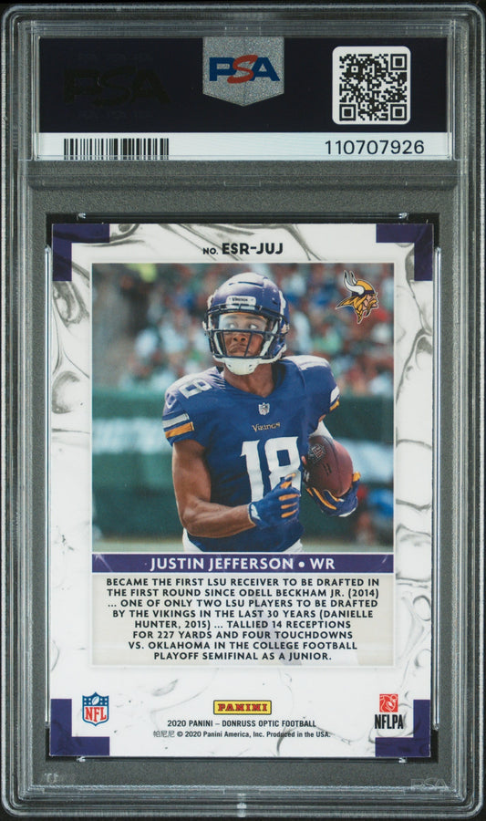 Graded 2020 Panini Donruss Optic Justin Jefferson #JUJ Elite Series Rookie RC Football Card PSA 10 Gem Mint
