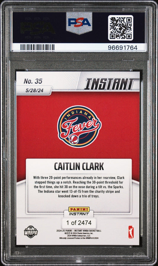 Graded 2024 Panini Instant WNBA Caitlin Clark #35 Rookie RC Basketball Card PSA 10 Gem Mint