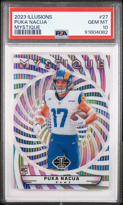 Graded 2023 Panini Illusions Puka Nacua #27 Mystique Rookie RC Football Card PSA 10 Gem Mint