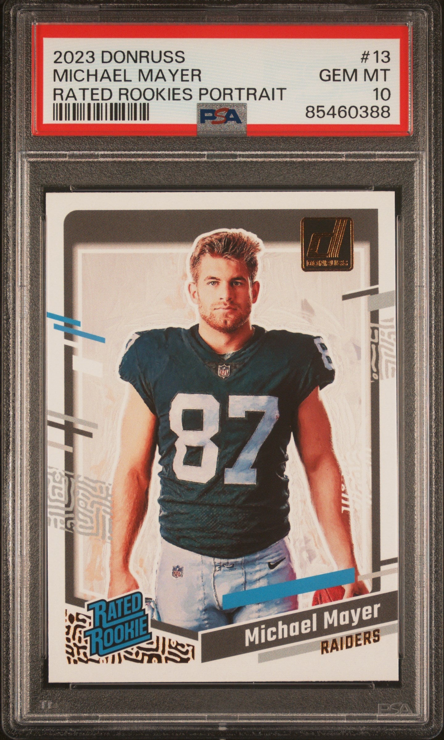 Graded 2023 Panini Donruss Michael Mayer #13 Rated Rookies Portrait Rookie RC Football Card PSA 10 Gem Mint