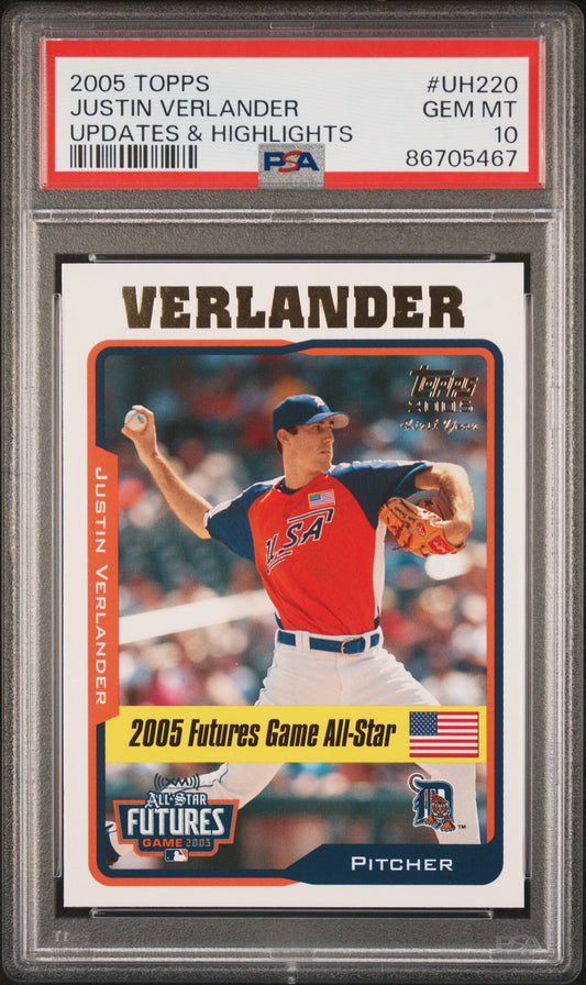 Graded 2005 Topps Justin Verlander #UH220 Updates & Highlights Rookie RC Baseball Card PSA 10 Gem Mint