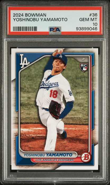 Graded 2024 Topps Bowman Yoshinobu Yamamoto #36 Rookie RC Baseball Card PSA 10 Gem Mint
