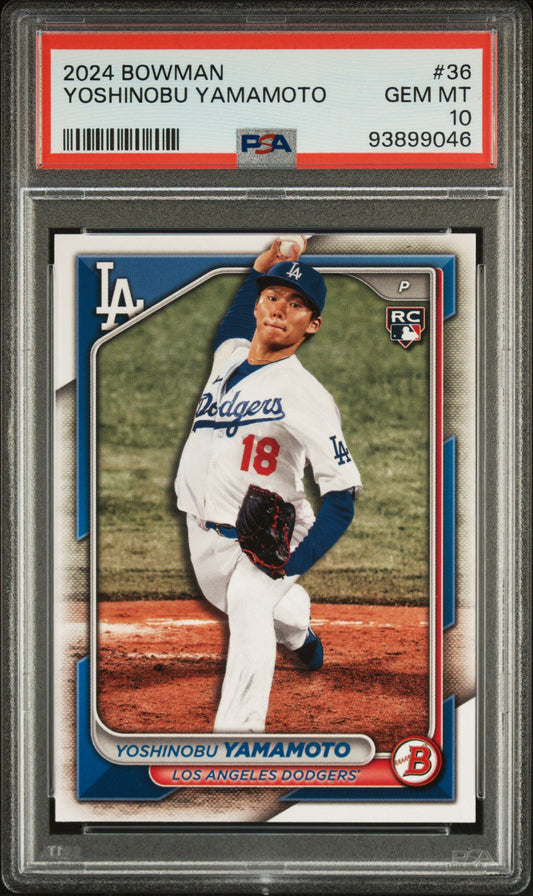 Graded 2024 Topps Bowman Yoshinobu Yamamoto #36 Rookie RC Baseball Card PSA 10 Gem Mint