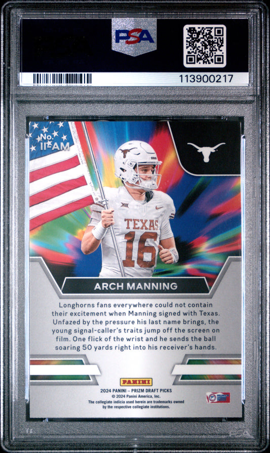 Graded 2024 Panini Prizm Draft Picks Arch Manning #IIAM Instant Impact Rookie RC Football Card PSA 10 Gem Mint