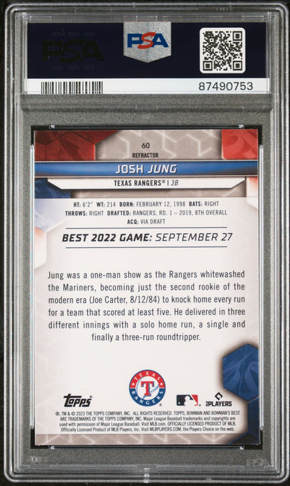Graded 2023 Topps Bowmans Best Josh Jung #60 Refractor Rookie RC Baseball Card PSA 10 Gem Mint