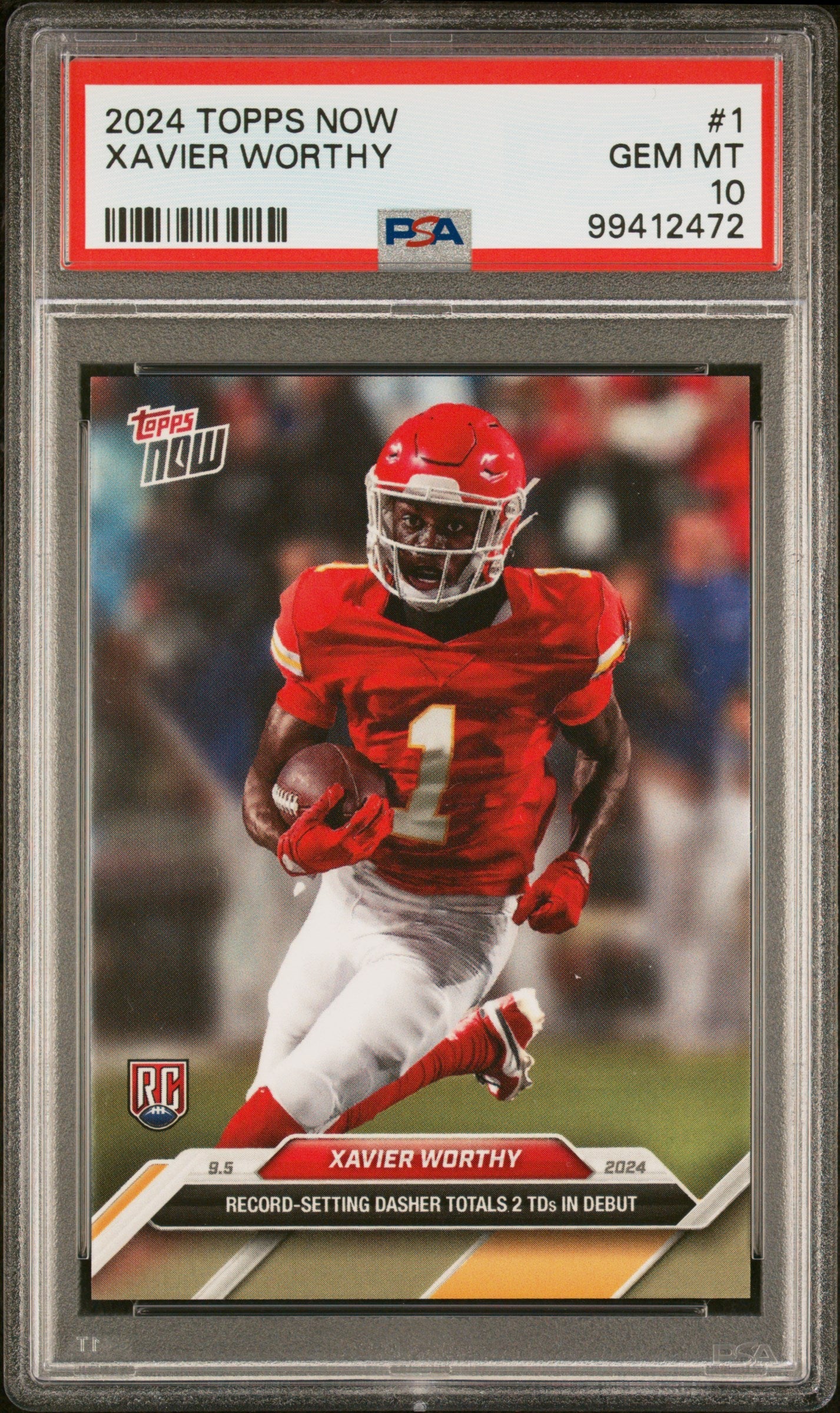 Graded 2024 Topps Now Xavier Worthy #1 Rookie RC Football Card PSA 10 Gem Mint