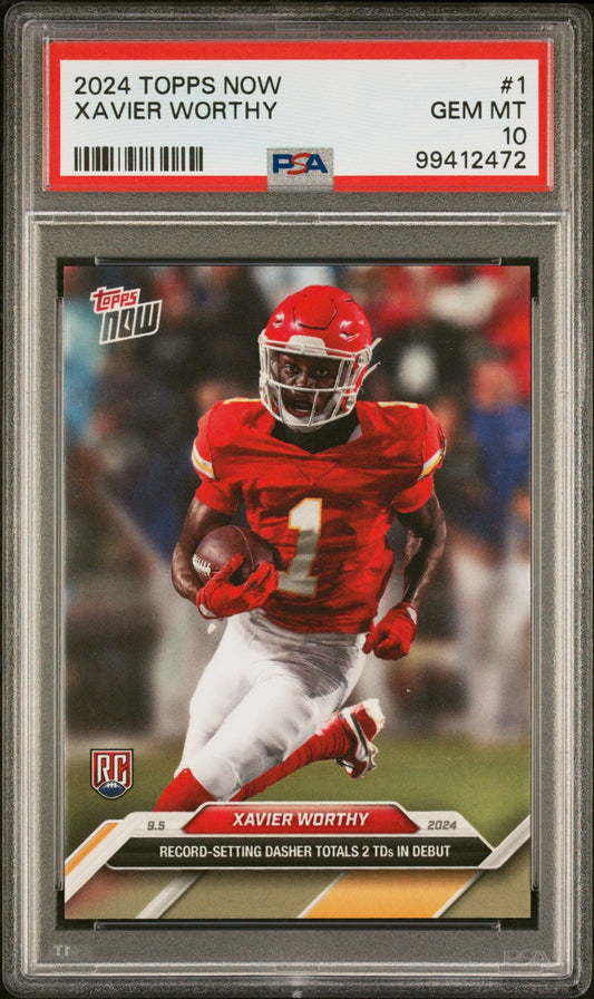 Graded 2024 Topps Now Xavier Worthy #1 Rookie RC Football Card PSA 10 Gem Mint