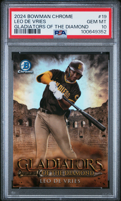 Graded 2024 Topps Bowman Chrome Leo De Vries #19 Gladiators of the Diamond Rookie RC Baseball Card PSA 10 Gem Mint