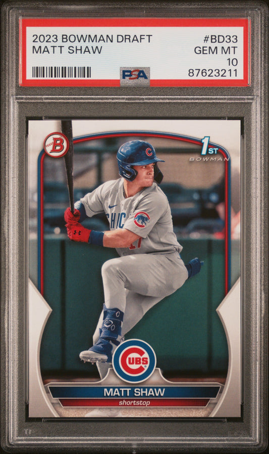 Graded 2023 Topps Bowman Draft Matt Shaw #BD33 Rookie RC Baseball Card PSA 10 Gem Mint