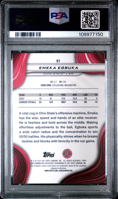 Graded 2024 Topps Bowman Best University Emeka Egbuka #97 Rookie RC Football Card PSA 9 Mint