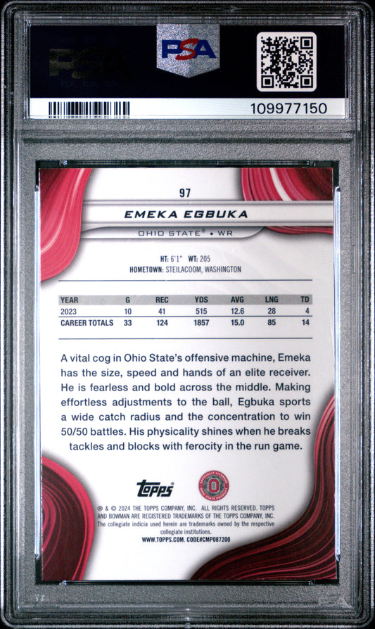 Graded 2024 Topps Bowman Best University Emeka Egbuka #97 Rookie RC Football Card PSA 9 Mint