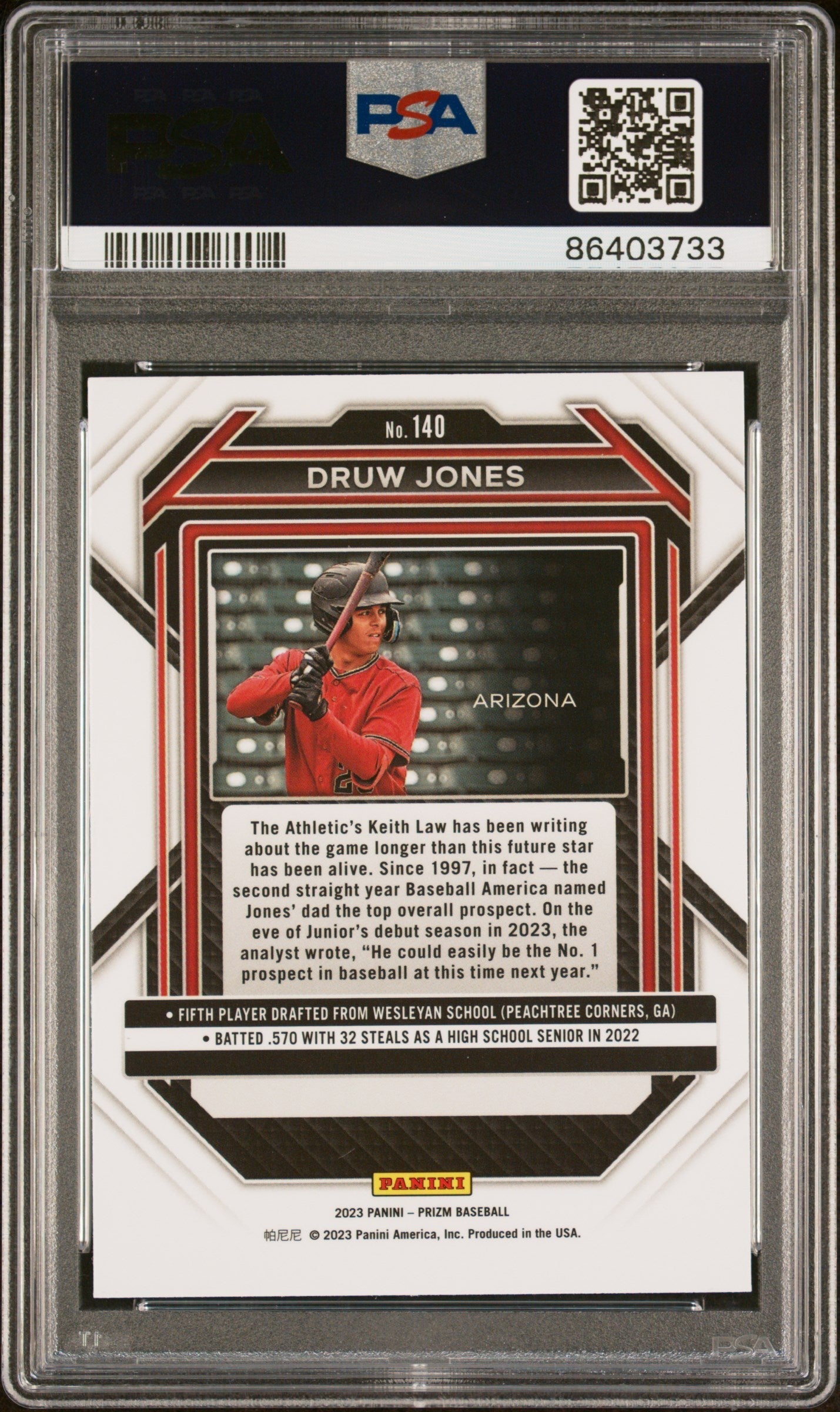 Graded 2023 Panini Prizm Druw Jones #140 Rookie RC Baseball Card PSA 10 Gem Mint