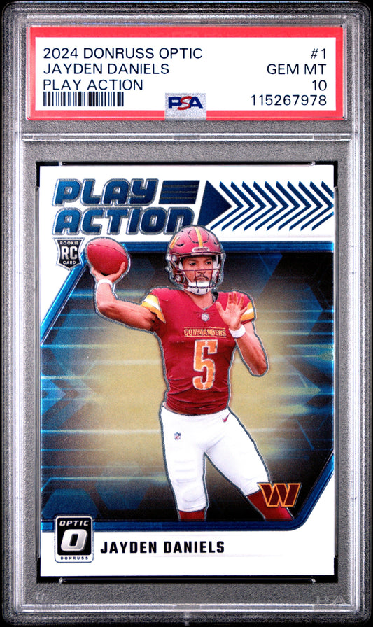 Graded 2024 Panini Donruss Optic Jayden Daniels #1 Play Action Rookie RC Football Card PSA 10 Gem Mint