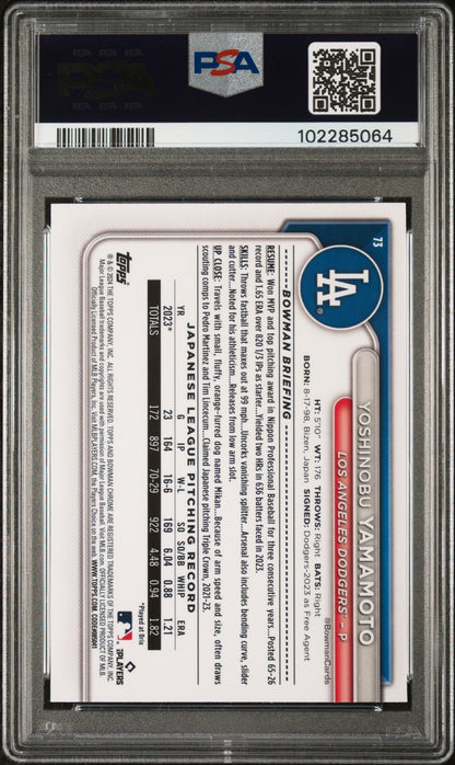 Graded 2024 Topps Bowman Chrome S/E Yoshinobu Yamamoto #73 Rookie RC Baseball Card PSA 10 Gem Mint
