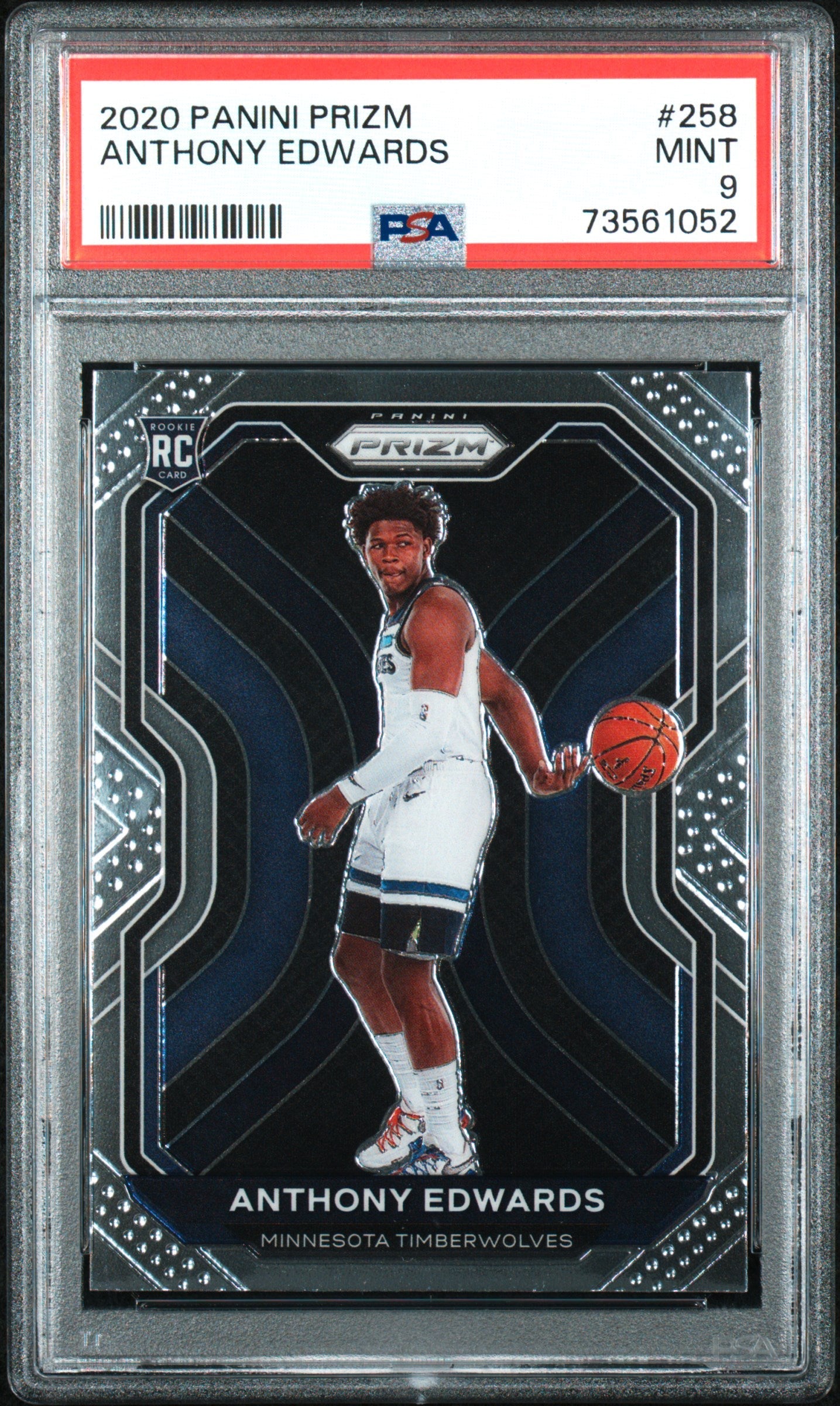 Graded 2020-21 Panini Prizm Anthony Edwards #258 Rookie RC Basketball Card PSA 9 Mint
