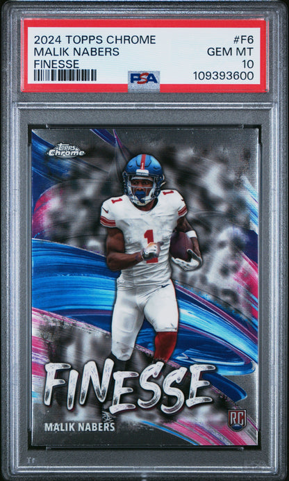 Graded 2024 Topps Chrome Malik Nabers #F6 Finesse Rookie RC Football Card PSA 10 Gem Mint