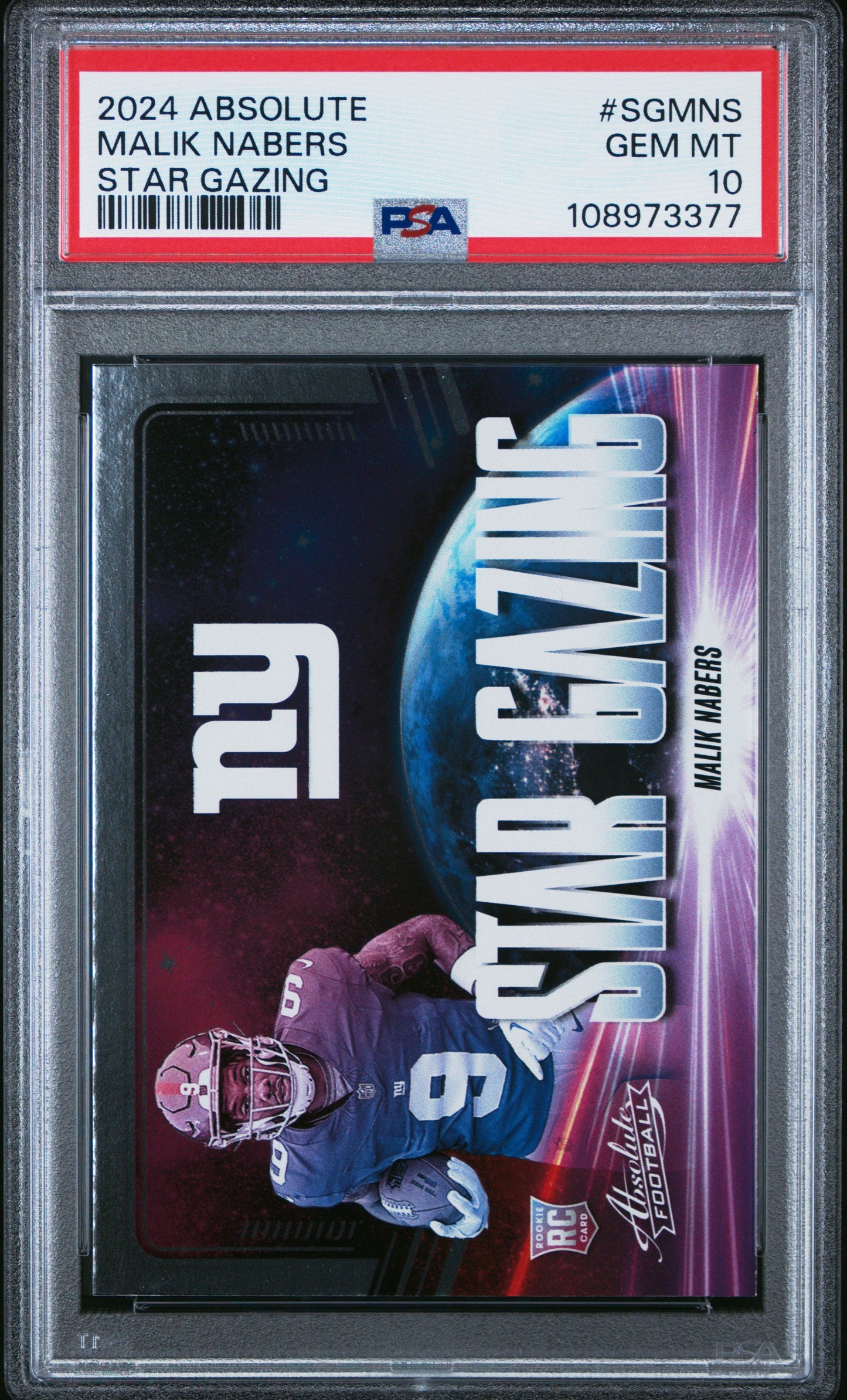 Graded 2024 Panini Absolute Malik Nabers #SGMNS Star Gazing Rookie RC Football Card PSA 10 Gem Mint