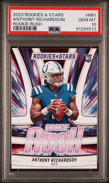 Graded 2023 Panini Rookies & Stars Anthony Richardson #RR1 Rookie Rush Rookie RC Football Card PSA 10 Gem Mint
