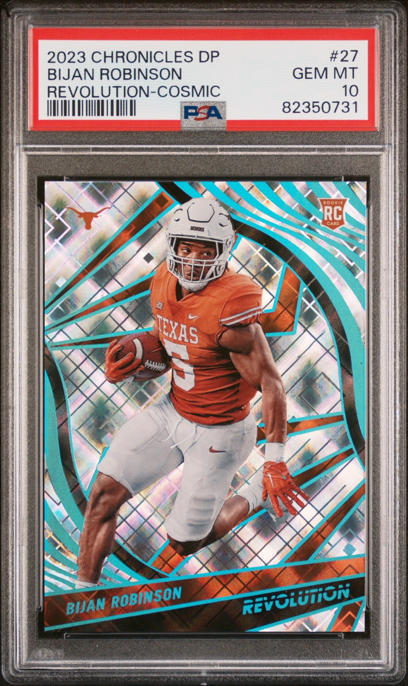 Graded 2023 Panini Chronicles Draft Picks Bijan Robinson #27 Revolution Cosmic #/99 Rookie RC Football Card PSA 10 Gem Mint