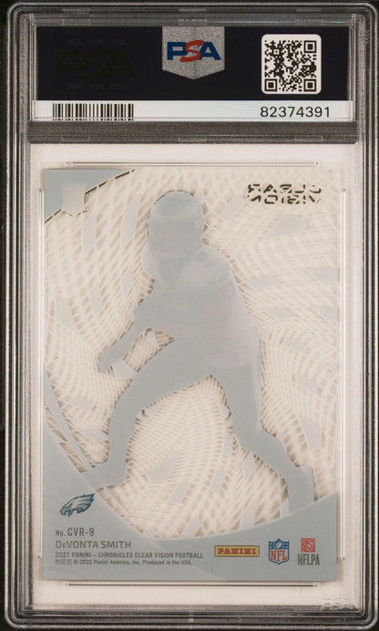 Graded 2021 Panini Chronicles DeVonta Smith #CVR9 Clear Vision Rookies Rookie RC Football Card PSA 10 Gem Mint