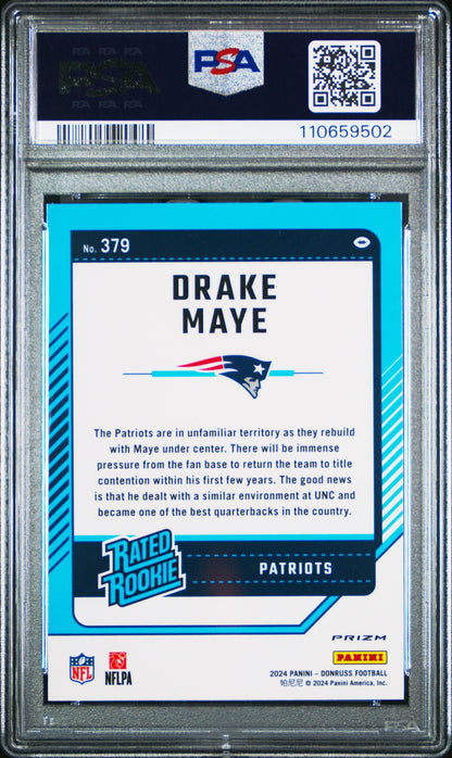Graded 2024 Panini Donruss Drake Maye #379 Optic Preview Red Wave Rookie RC Football Card PSA 10 Gem Mint