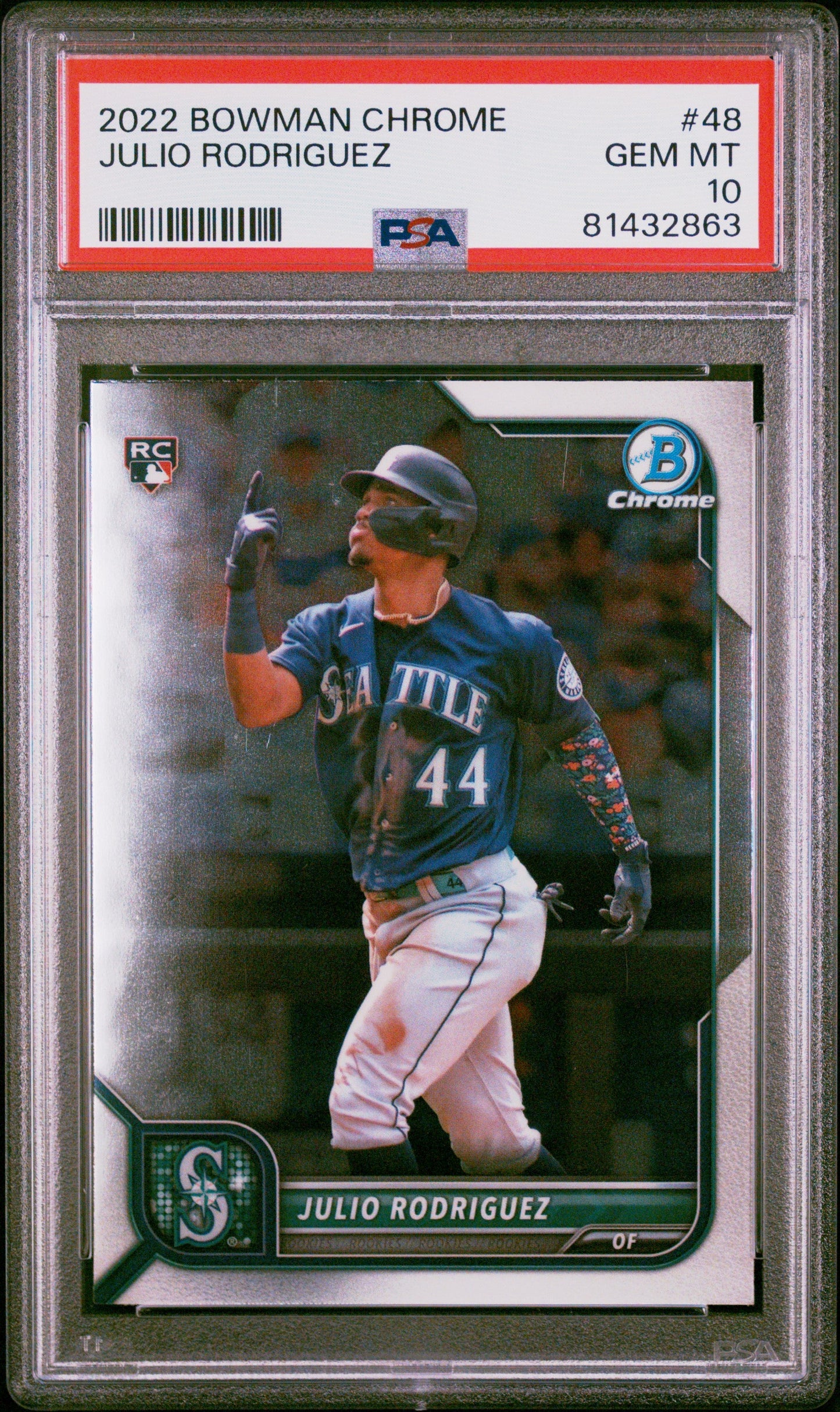 Graded 2022 Topps Bowman Chrome Julio Rodriguez #48 Rookie RC Baseball Card PSA 10 Gem Mint