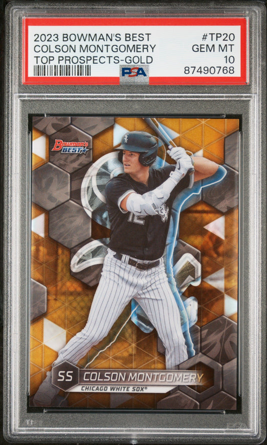 Graded 2023 Topps Bowmans Best Colson Montgomery #TP20 Top Prospects Gold #/50 Rookie RC Baseball Card PSA 10 Gem Mint