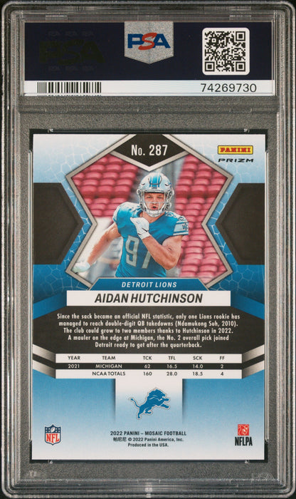 Graded 2022 Panini Mosaic Aidan Hutchinson #287 Mosaic Rookie RC Football Card PSA 10