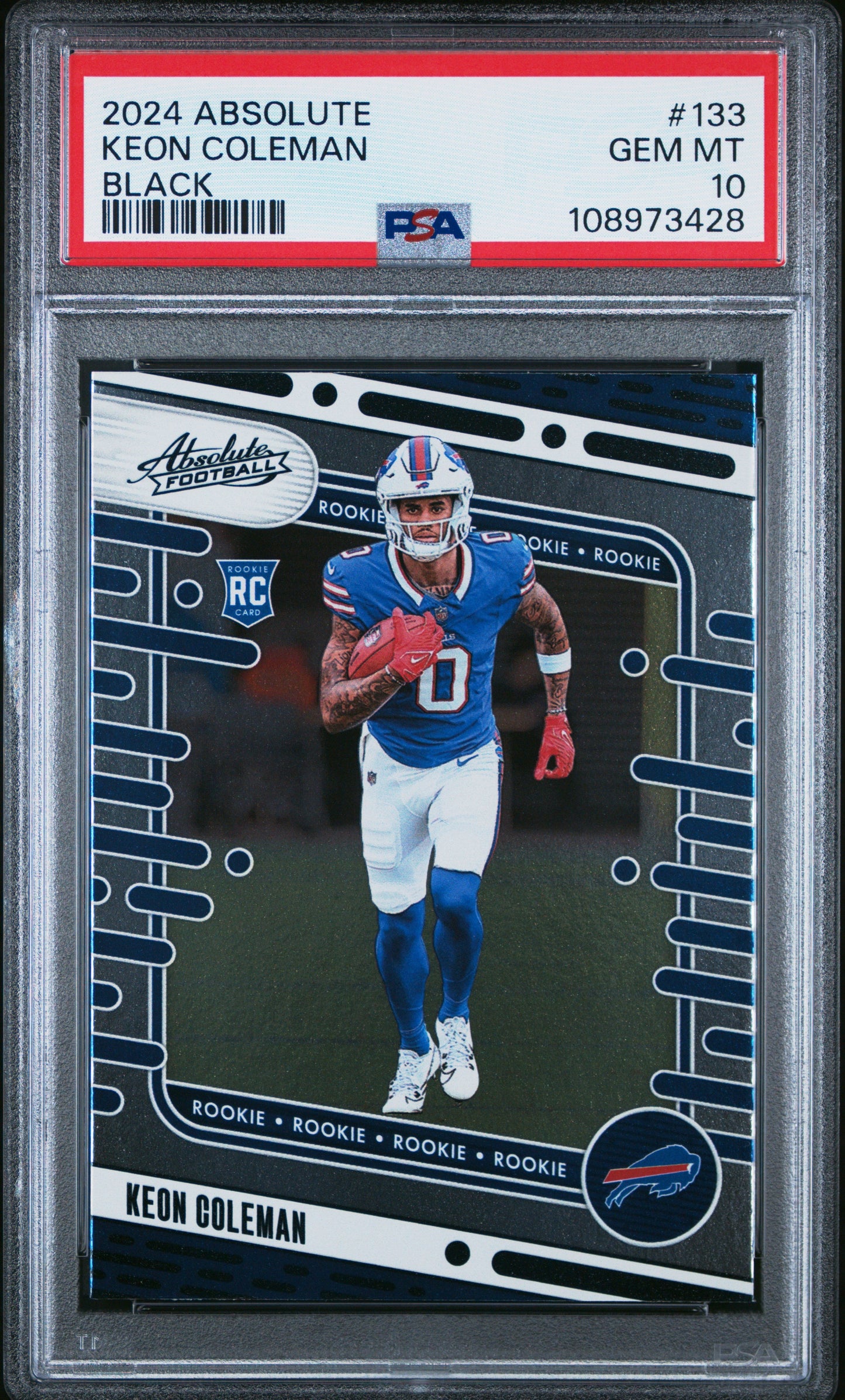 Graded 2024 Panini Absolute Keon Coleman #133 Black Rookie RC Football Card PSA 10 Gem Mint