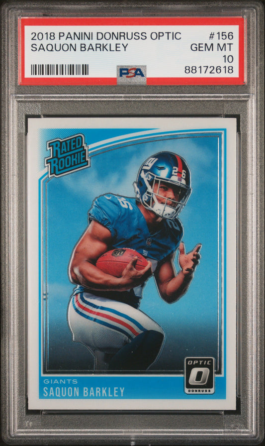 Graded 2018 Panini Donruss Optic Saquon Barkley #156 Rookie RC Football Card PSA 10 Gem Mint